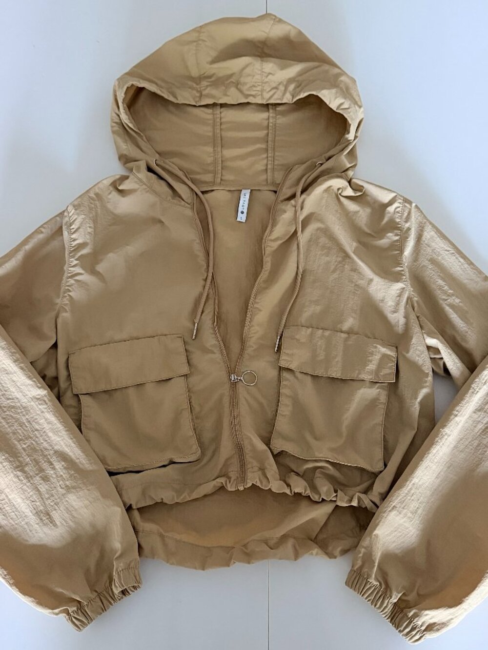 Love Tree Wms Tan Y2K Cropped Hooded Utility Cargo Windbreaker Lt Weight Sz L